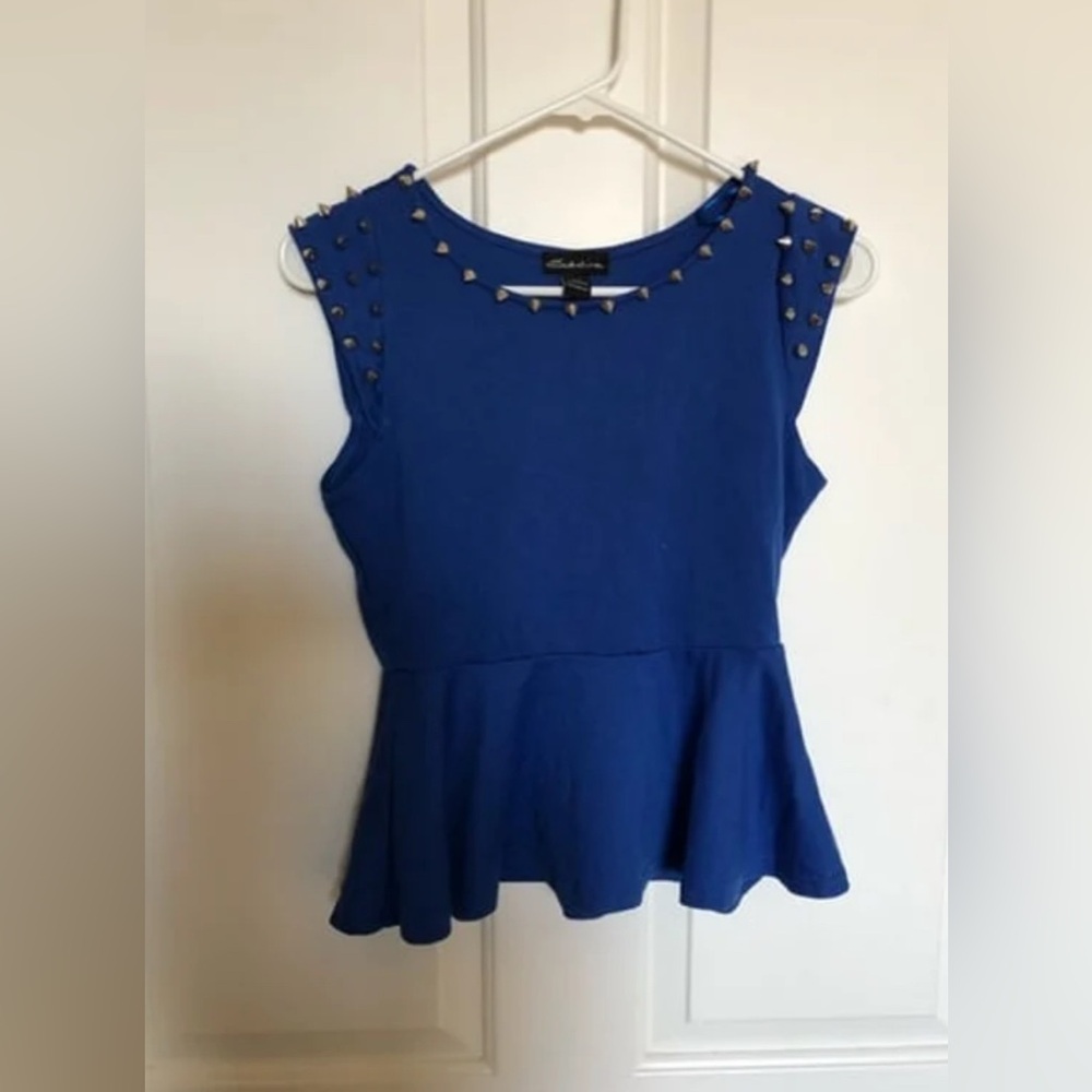 Seduction Women’s Cobalt Blue Spike Peplum Top Size Small